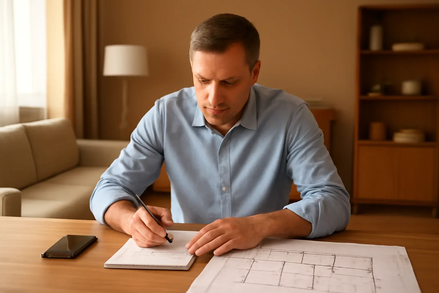 Homeowner preparing notes for a home elevator consultation
