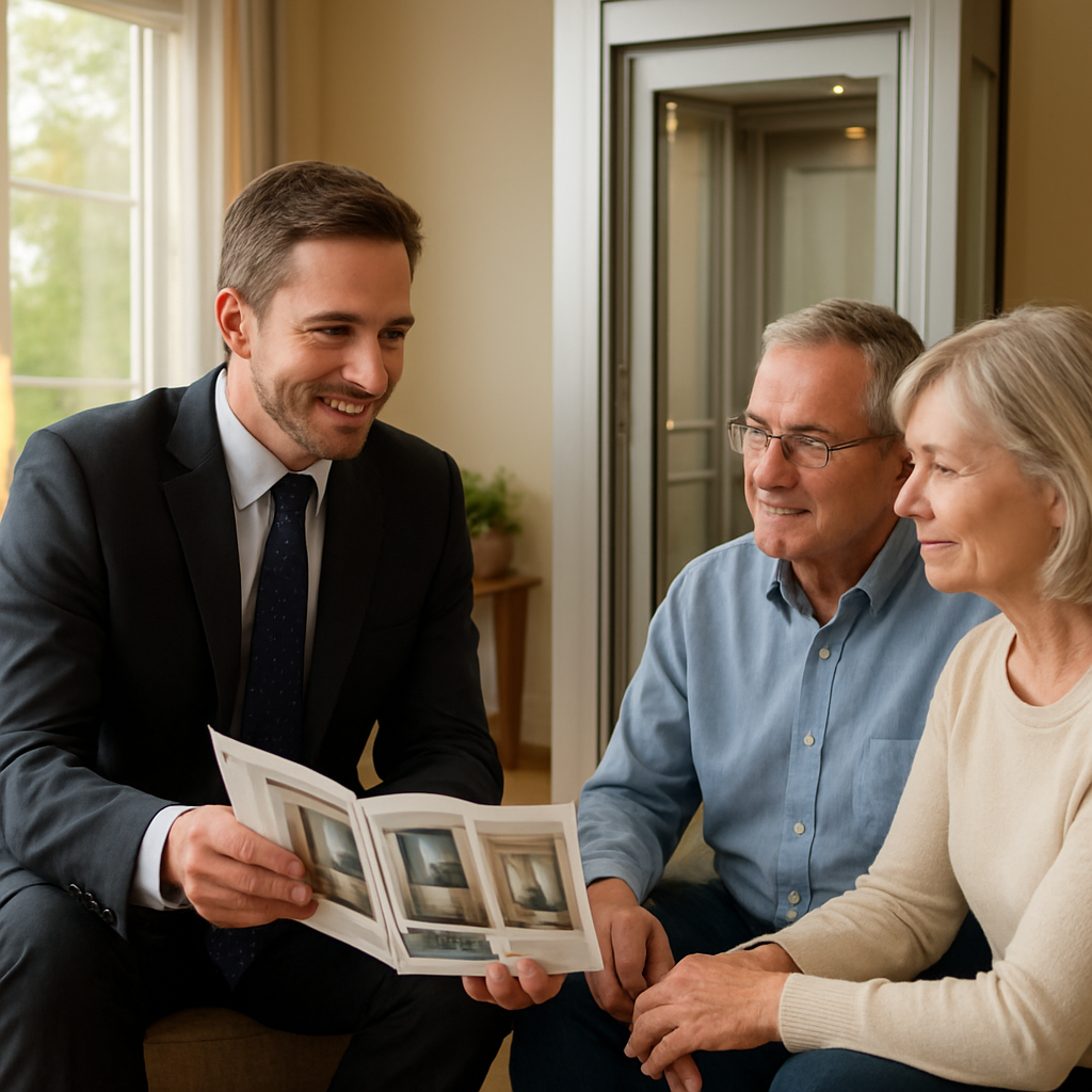 Consultant helping homeowners compare home elevator options