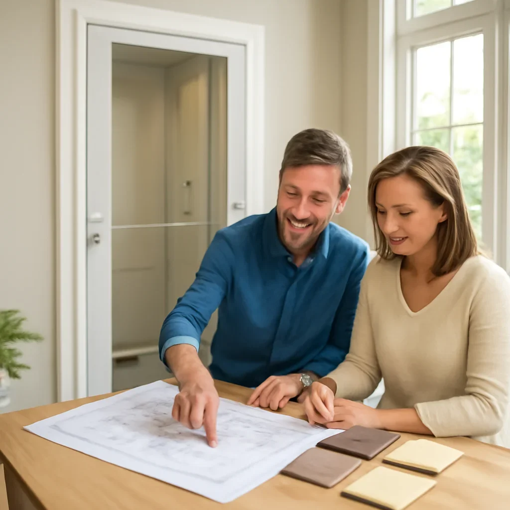 Homeowner reviewing options related to home elevator near me