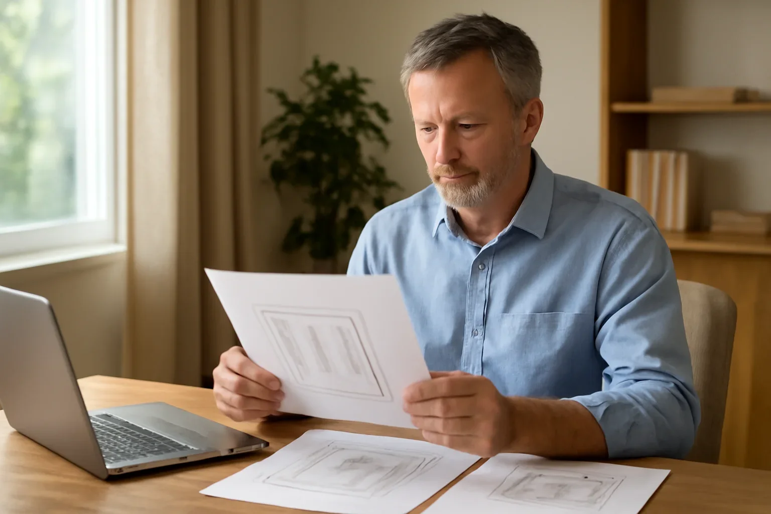 Homeowner reviewing documents for home elevator specifications