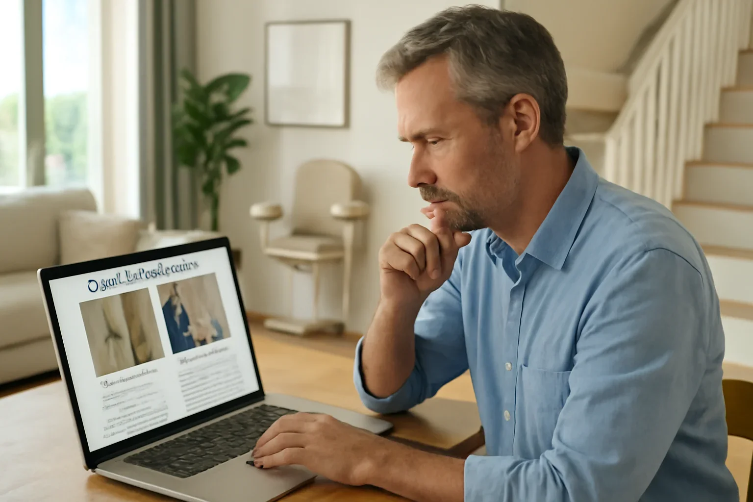 Homeowner comparing options on the Home Elevator vs Stair Lift page