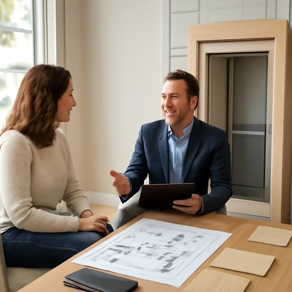 Home elevator planning conversation for a homeowner in Alberta