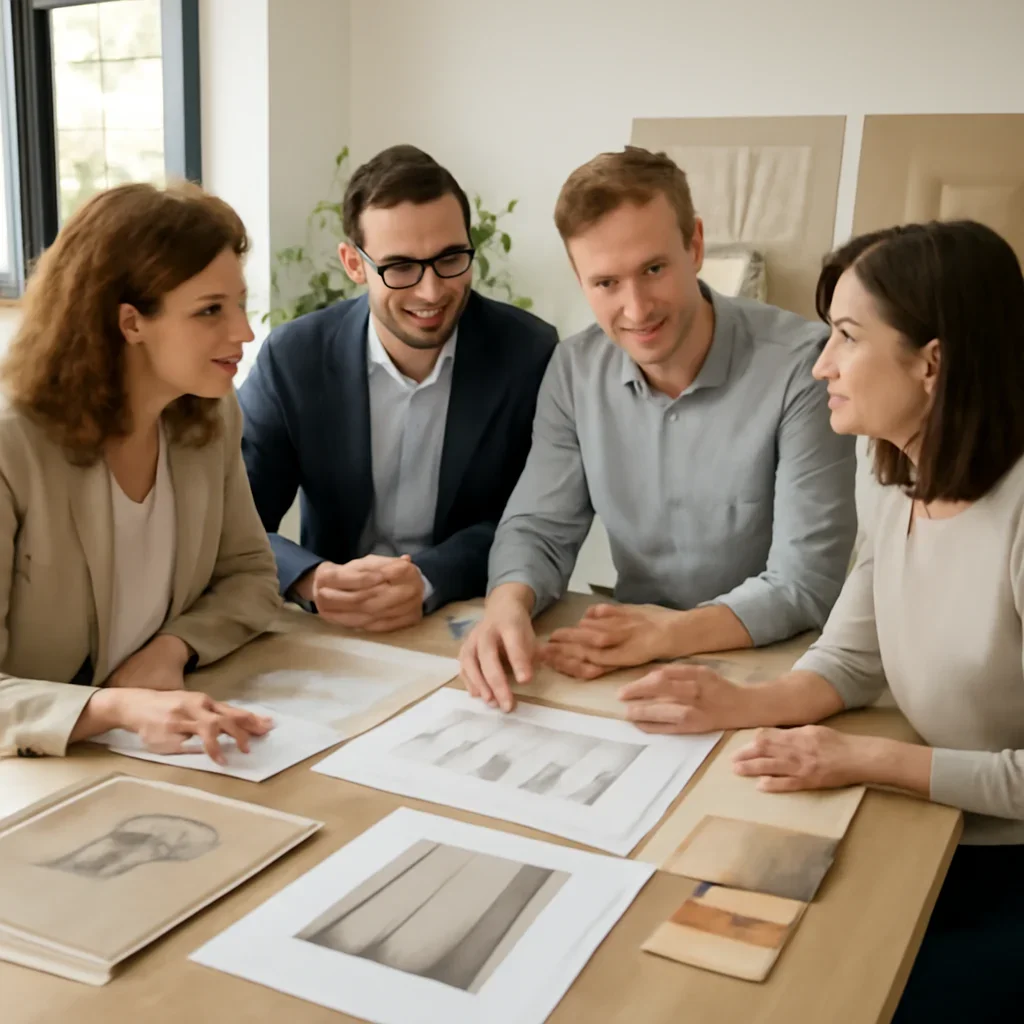 Project team discussing interior design integration
