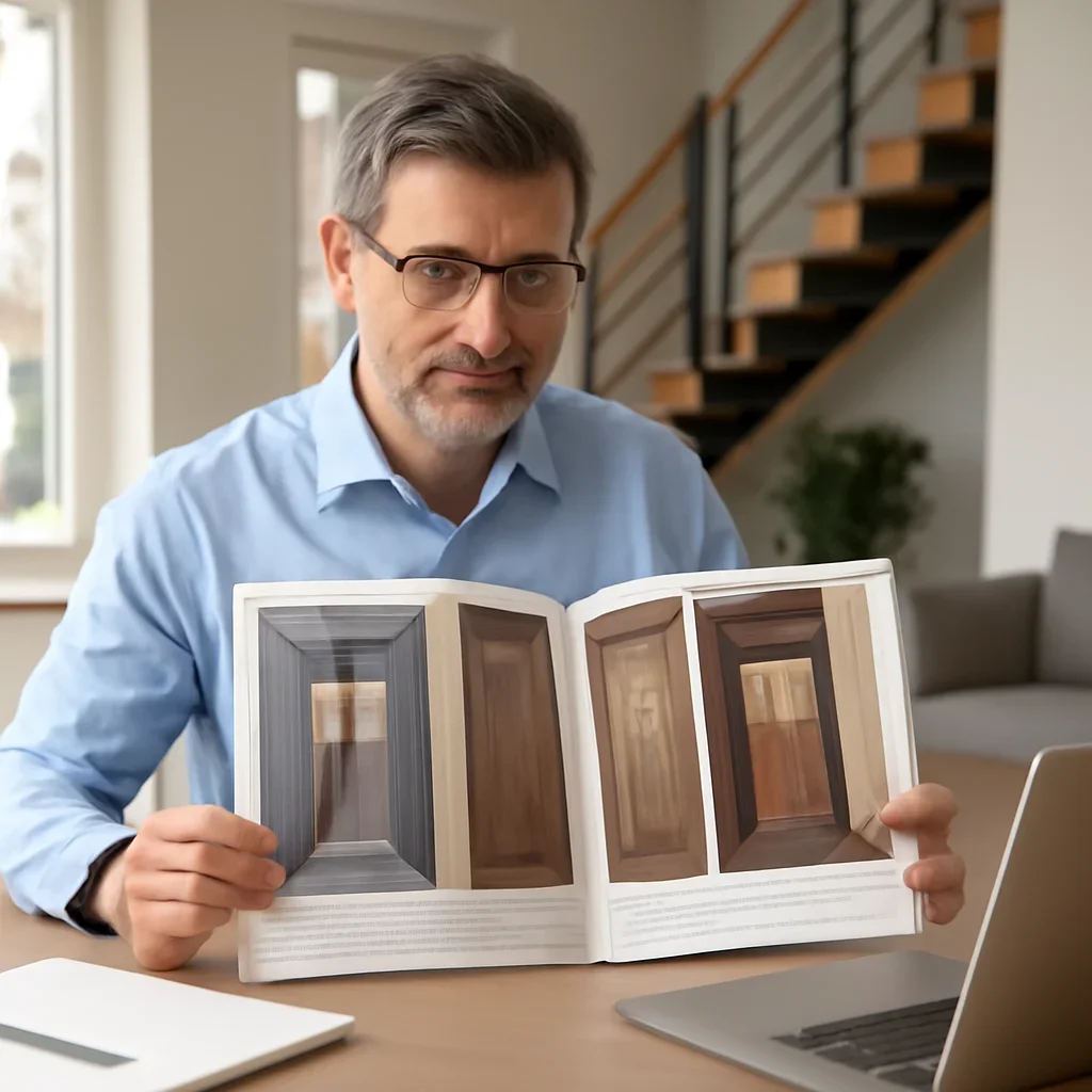 Homeowner reviewing elevator options for luxury home elevators