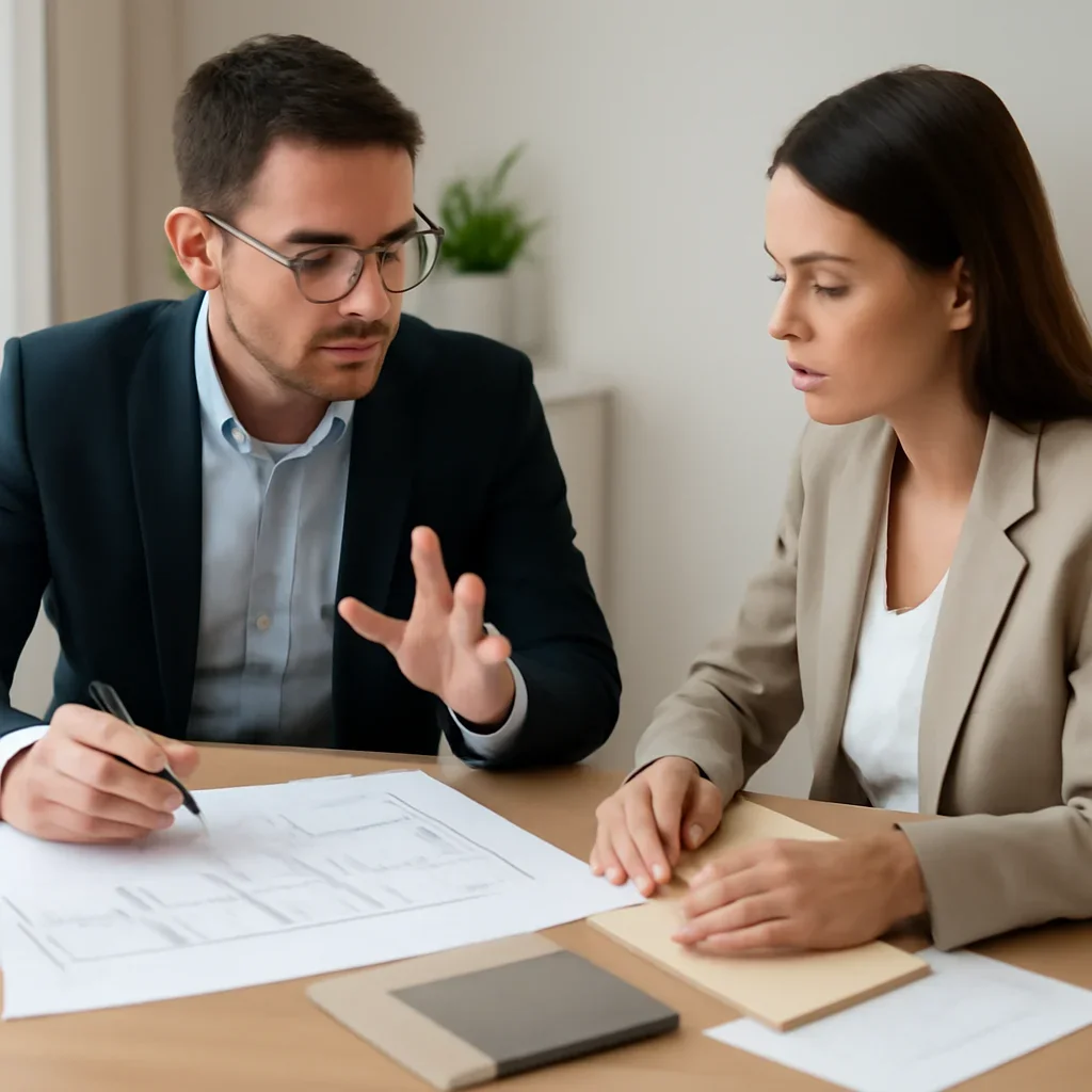 Residential elevator cost planning discussion at a table