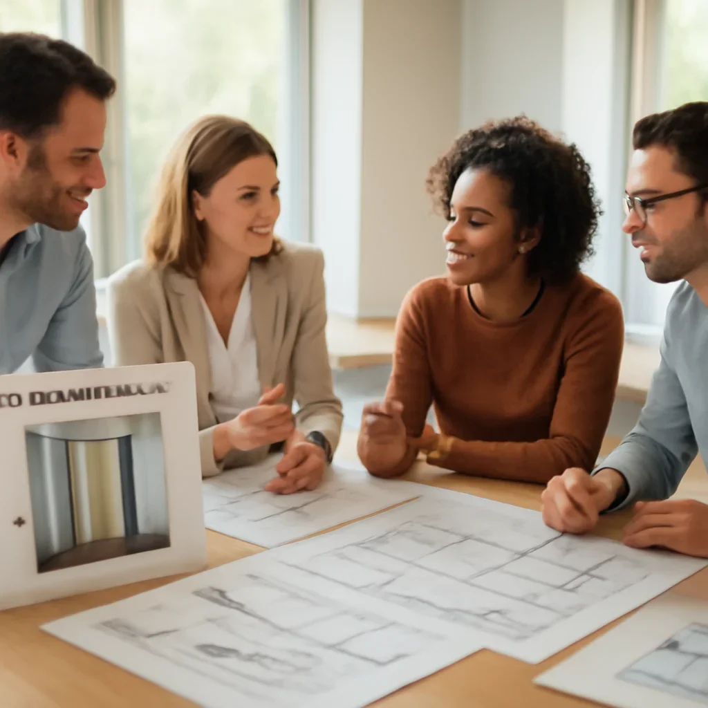 Project team discussing smart home elevator integration