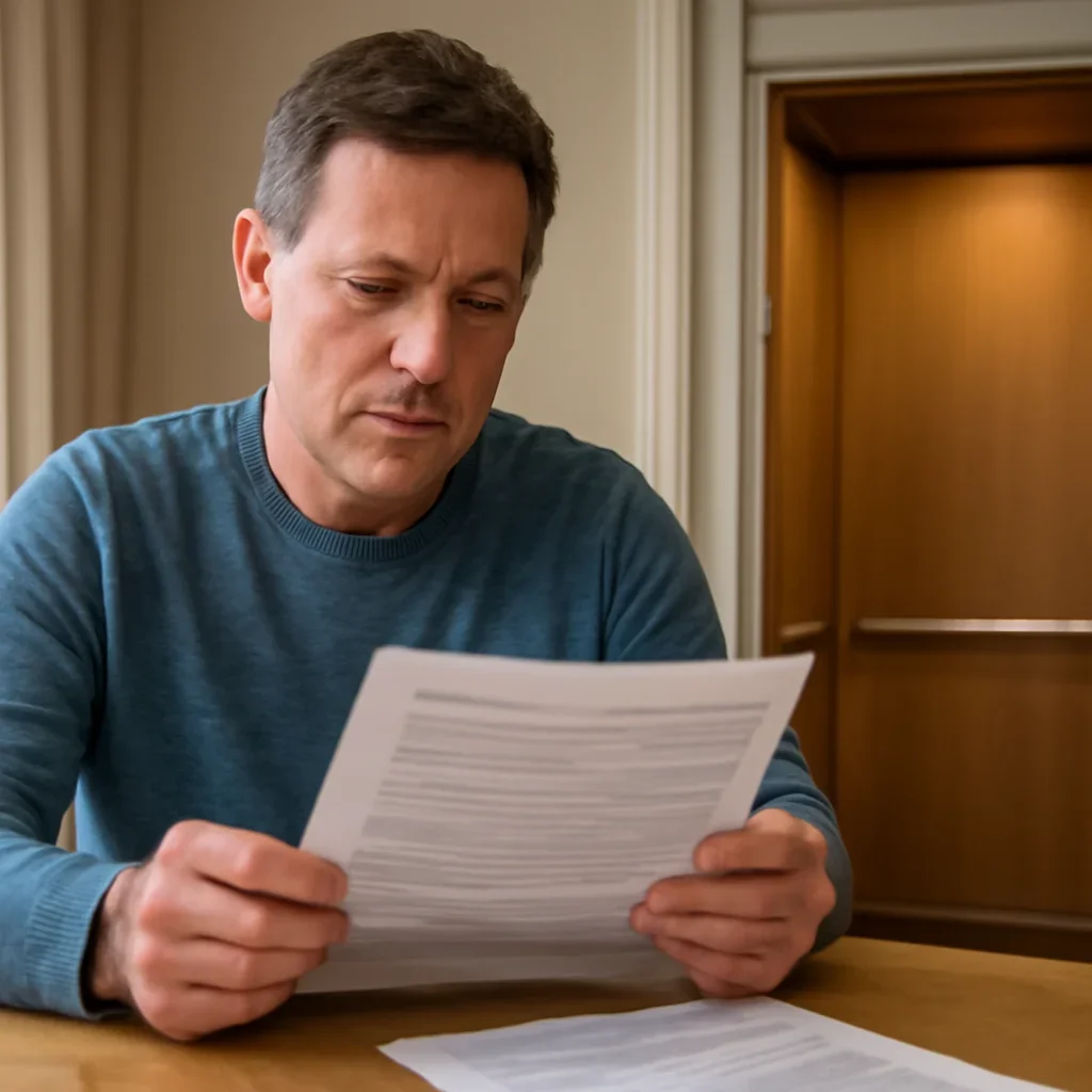 Homeowner reviewing residential elevator support documents