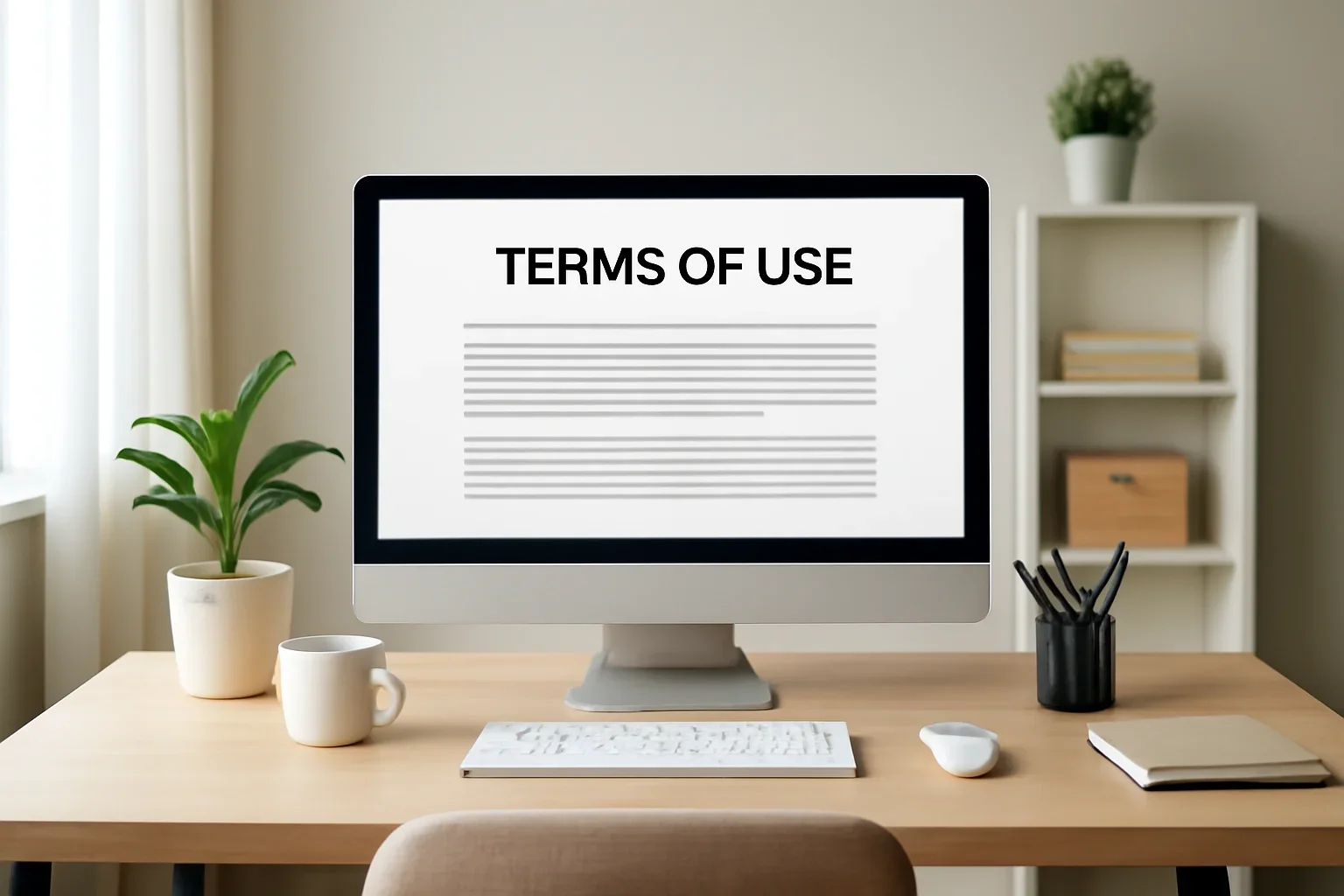 Terms of use document displayed in a clean home office setting