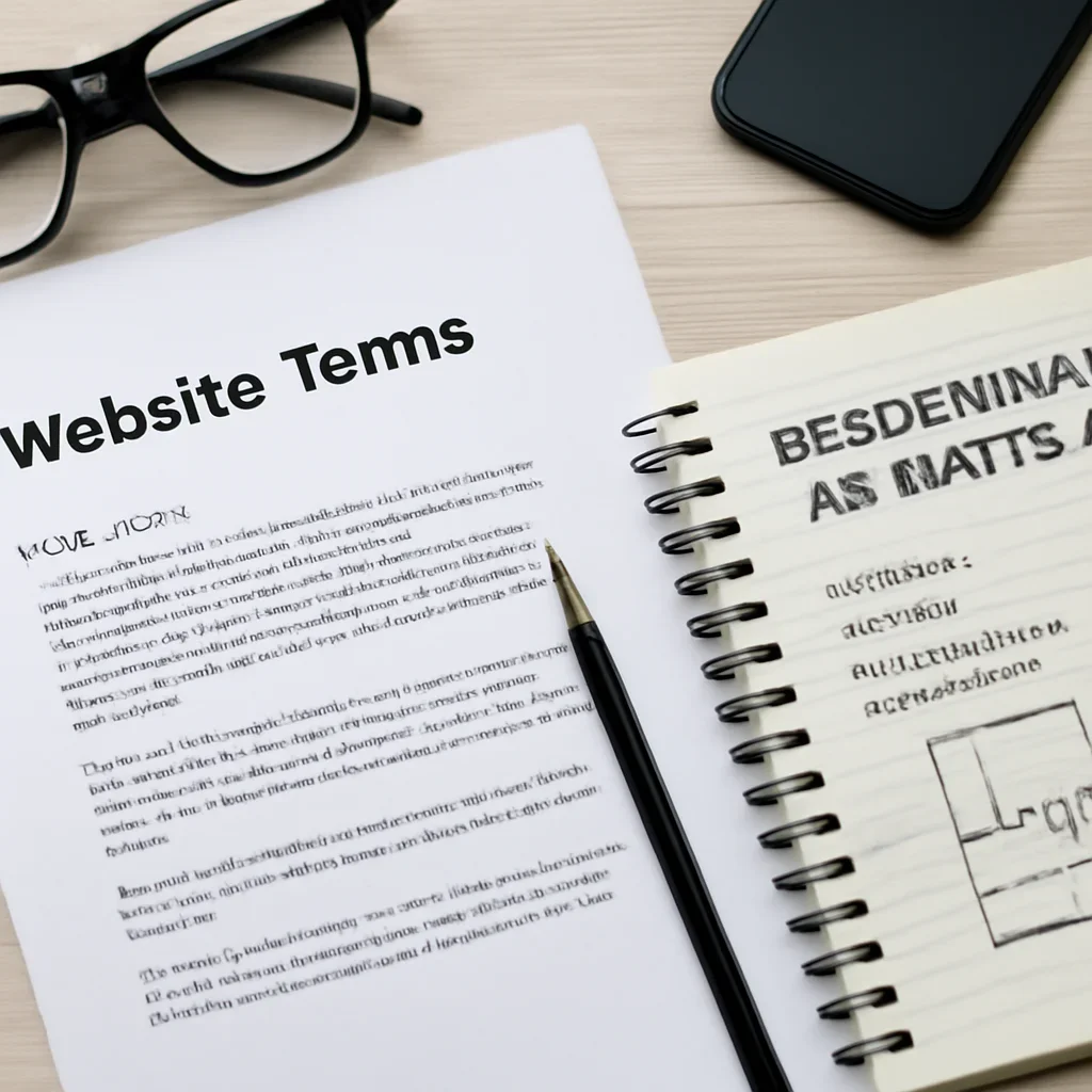 Website terms and planning notes on a desk